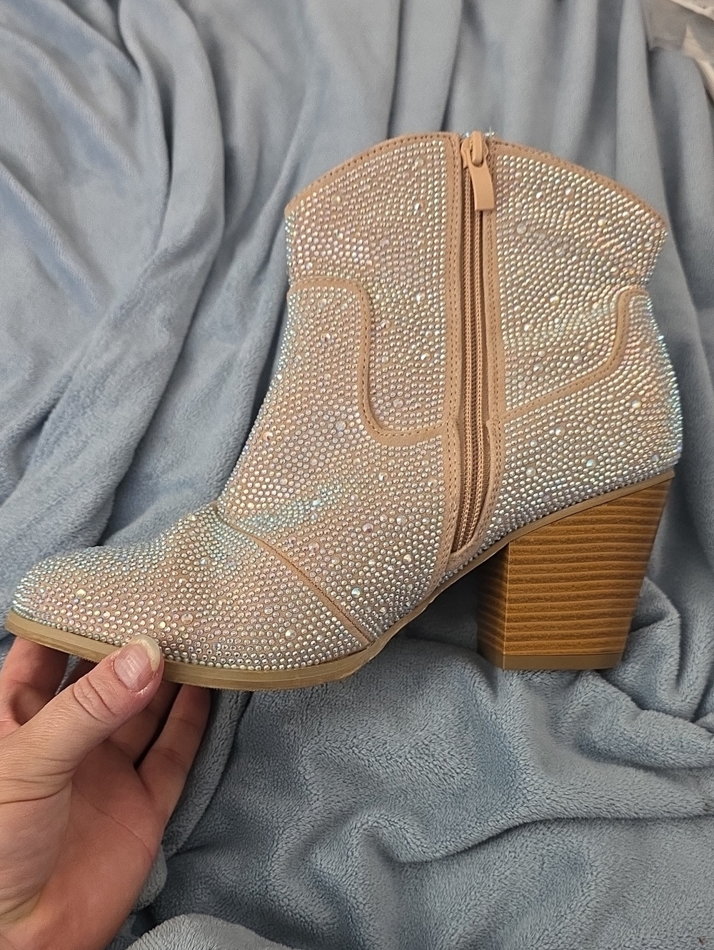 torrid Nude Rhinestone Block Heel Ankle Bootie